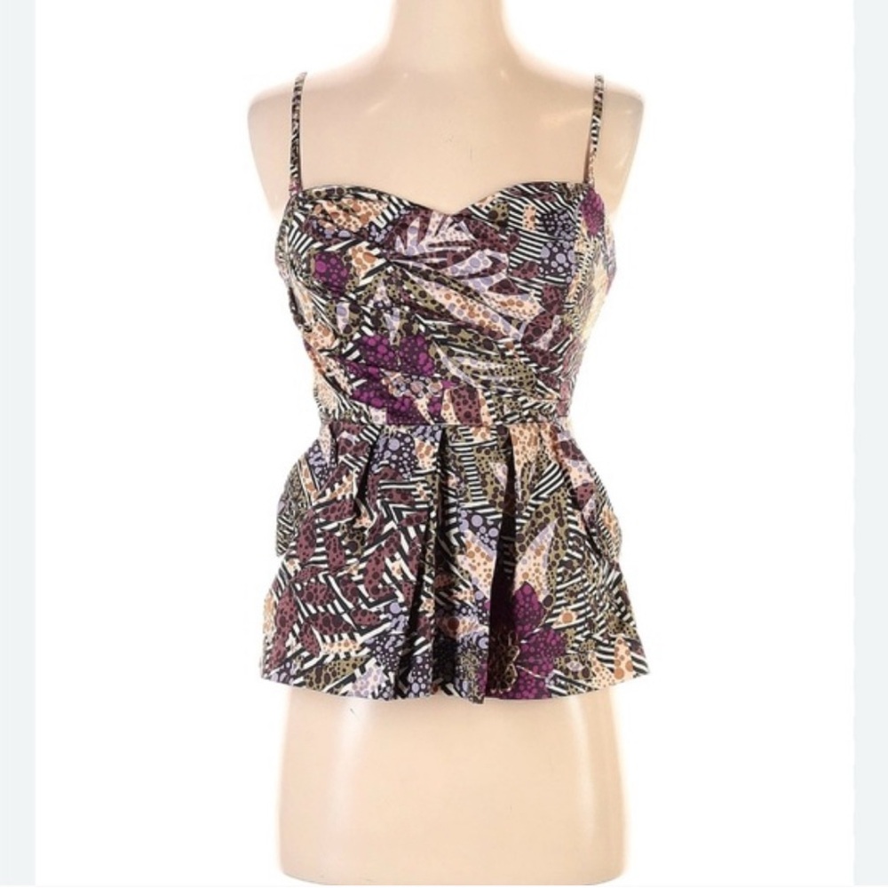 Anthropologie Fei Purple & Cream Floral Tank Cami with Pockets Size 6